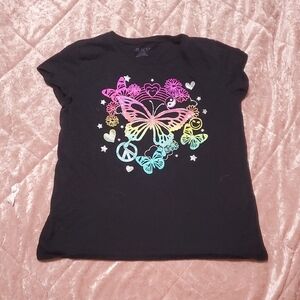 Children's Place Black Kids T-Shirt with Butterfly, Peace Signs, Ying Yang